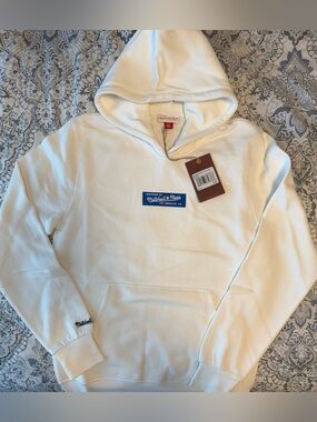 Mitchell & Ness Cream Hoodie with Blue Logo Patch